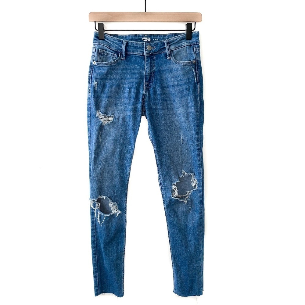 Old Navy Distressed Raw Frayed Hem Denim Jeans Stretchy Casual Everyday 2